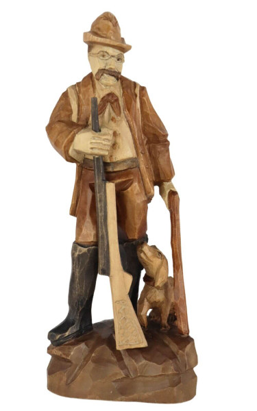 Stülpner Karl mit Hund, 20 cm, gebeizt von Schnitzkunst aus dem Erzgebirge