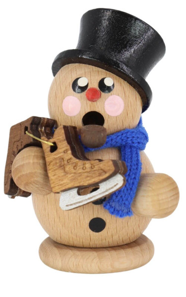 Smoking man snowman with ice skate, 8 cm, natural by Gerd Hofmann_1